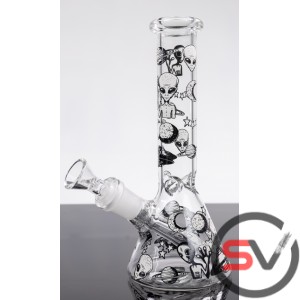 ALIENS AND UFO GLASS BEAKER With ICE CATCHER 8inch (GLOW IN DARK)